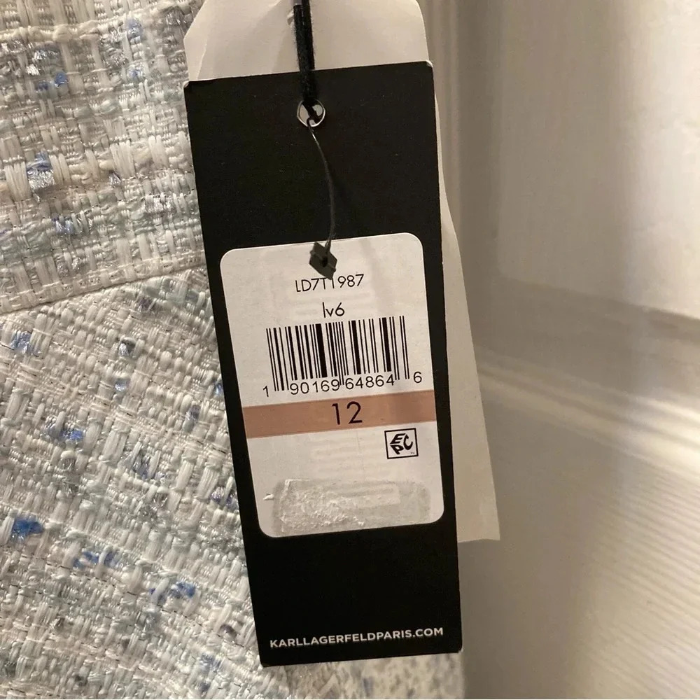 Karl Lagerfeld Women's Blue/White Sleeveless Tweed Size 12 Dress NWT - Picture 7 of 16